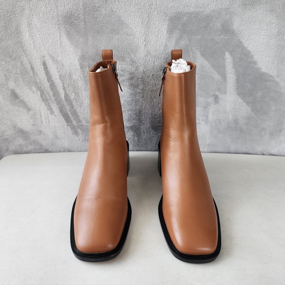 Everlane The City Boots Womens Size 9.5 Saddle Brown Leather Ankle Heel Zip NIB - Picture 12 of 13